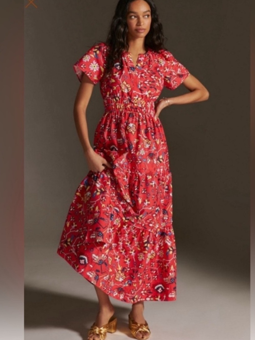 Anthropologie Somerset Poplin Maxi Dress in Red Geometric Print